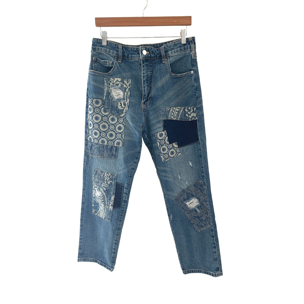 Anthropologie Pilcro Jeans Women 28 Blue The Borrowed Patchwork Boho artisan